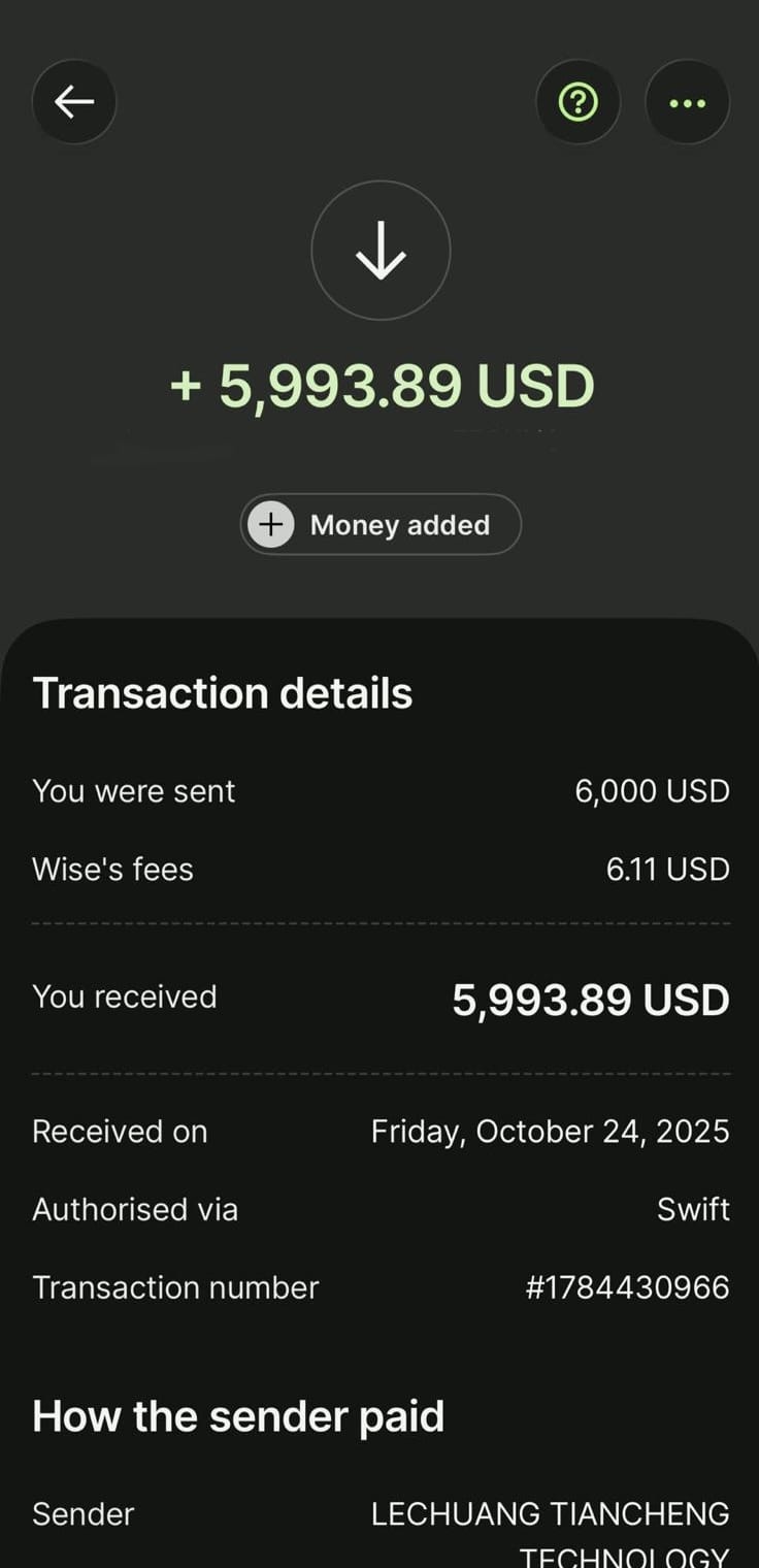 Payment received screenshot 1